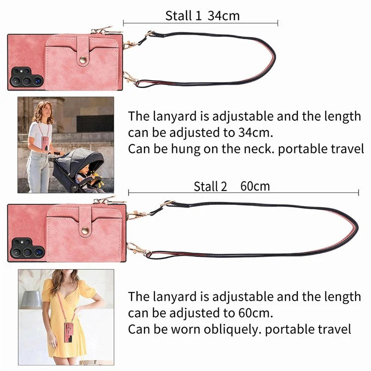 Crossbody Zipper Wallet Case for Samsung Galaxy S24 Ultra Kickstand Phone Cover with 7 Card Holder