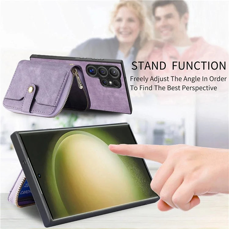 Crossbody Zipper Wallet Case for Samsung Galaxy S24 Ultra Kickstand Phone Cover with 7 Card Holder