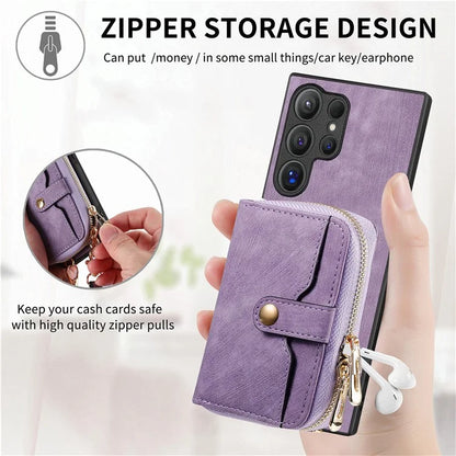 Crossbody Zipper Wallet Case for Samsung Galaxy S24 Ultra Kickstand Phone Cover with 7 Card Holder