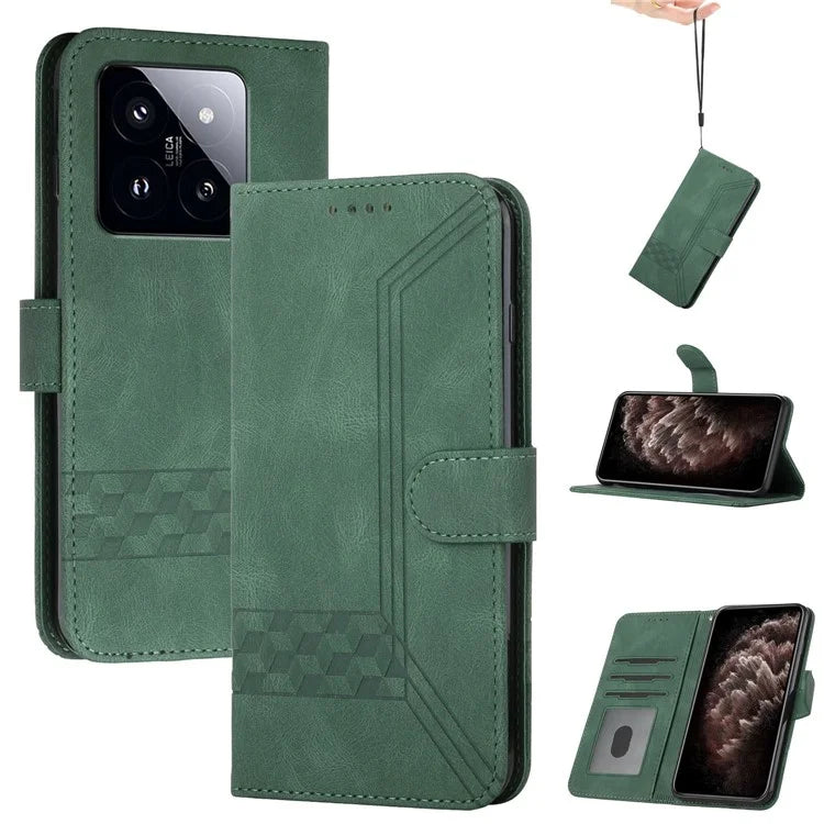 YX0010 Series for Xiaomi 14 Pro Leather Wallet Case Magnetic Clasp Standish Green