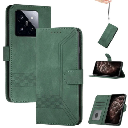 YX0010 Series for Xiaomi 14 Pro Leather Wallet Case Magnetic Clasp Standish Green