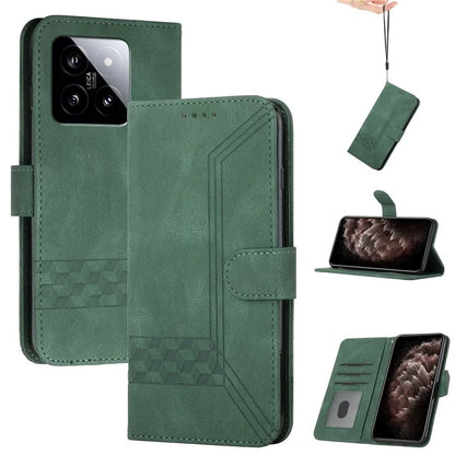 YX0010 Series for Xiaomi 14 Leather Case Protector Phone Wallet Stand Coverish Green