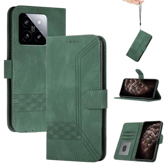 YX0010 Series for Xiaomi 14 Leather Case Protector Phone Wallet Stand Coverish Green