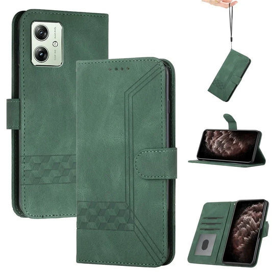 YX0010 Series for Motorola Moto G54 5G Case Phone Wallet Rhombus Line Imprintedish Green