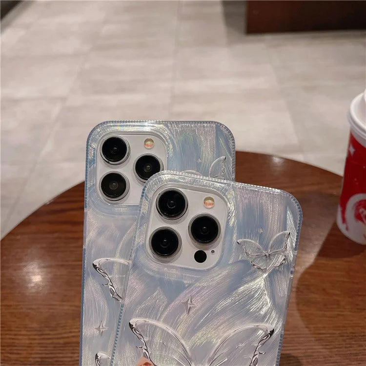 For iPhone 14 Pro Phone Case Silver Butterfly Pattern Electroplated Cover