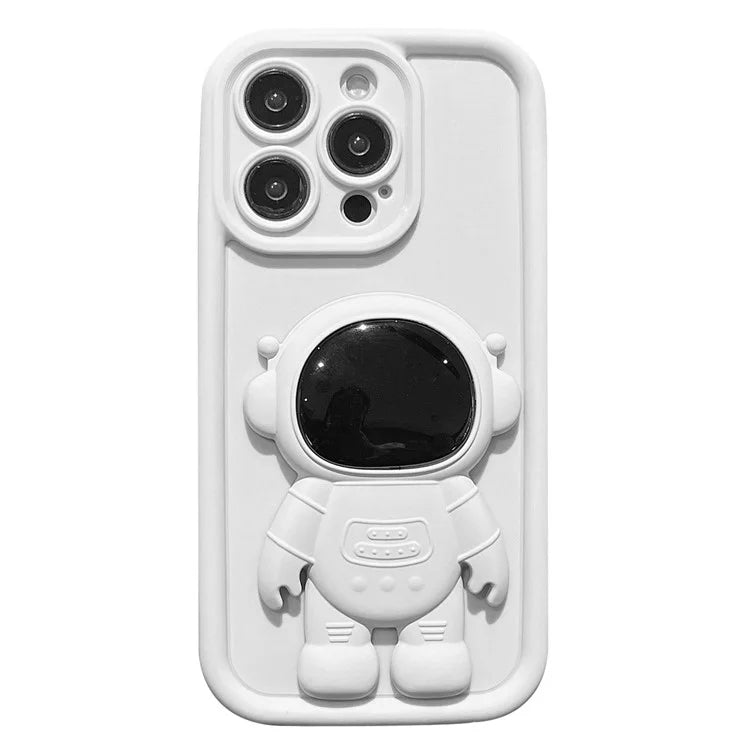 For iPhone 14 Pro Soft Silicone Shockproof Cover with 3D Astronaut Kickstand