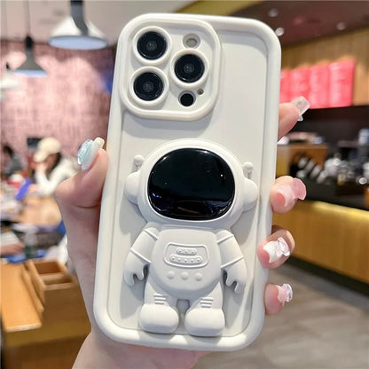 For iPhone 14 Pro Soft Silicone Shockproof Cover with 3D Astronaut Kickstand