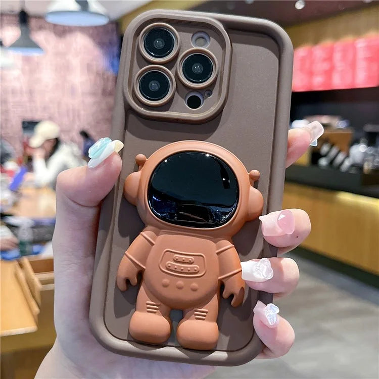 For iPhone 14 Pro Soft Silicone Shockproof Cover with 3D Astronaut Kickstand
