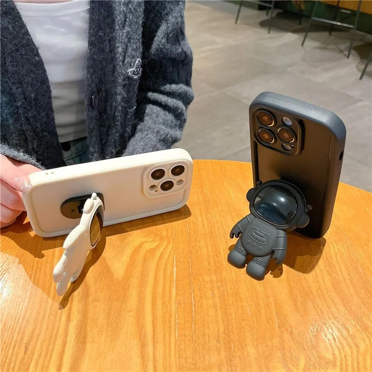For iPhone 14 Pro Soft Silicone Shockproof Cover with 3D Astronaut Kickstand