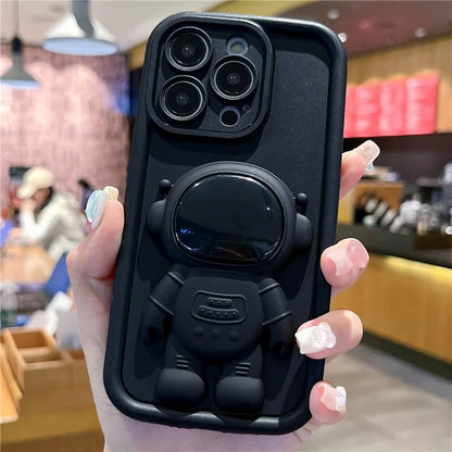 For iPhone 14 Pro Soft Silicone Shockproof Cover with 3D Astronaut Kickstand