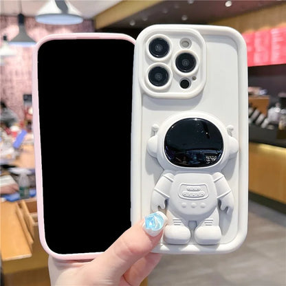 For iPhone 14 Pro Soft Silicone Shockproof Cover with 3D Astronaut Kickstand