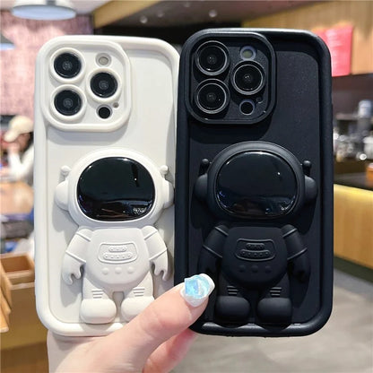 For iPhone 14 Pro Soft Silicone Shockproof Cover with 3D Astronaut Kickstand