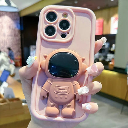 For iPhone 15 Pro Phone Case PC Astronaut Kickstand Silicone Cover