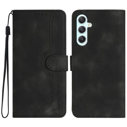 YX0030 For Samsung Galaxy A35 5G Leather Phone Case Smile Pattern Card Holder Wrist Strap