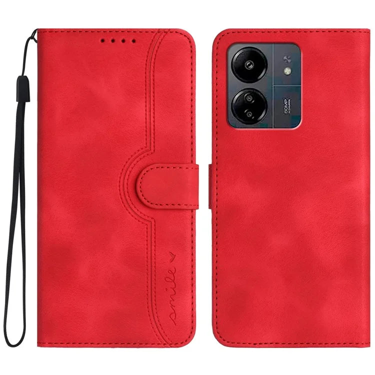 YX0030 For Xiaomi Redmi 13C 4G / 5G / Poco C65 4G Wallet Case PU Leather Smile Pattern Flip Cover