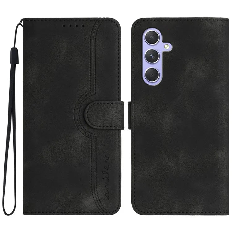 YX0030 For Samsung Galaxy A55 5G Smile Pattern Wallet Case PU Leather Protective Cover