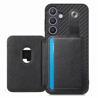 For Samsung Galaxy S24+ Case Carbon Tiber Texture Back Cover with Card Bag Multi-functional Tool