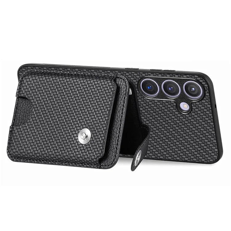 For Samsung Galaxy S24+ Case Carbon Tiber Texture Back Cover with Card Bag Multi-functional Tool