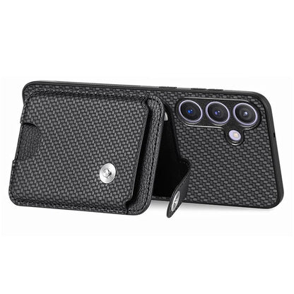 For Samsung Galaxy S24+ Case Carbon Tiber Texture Back Cover with Card Bag Multi-functional Tool