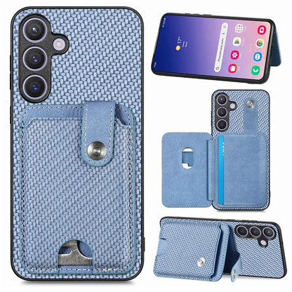 For Samsung Galaxy S24+ Case Carbon Tiber Texture Back Cover with Card Bag Multi-functional Tool