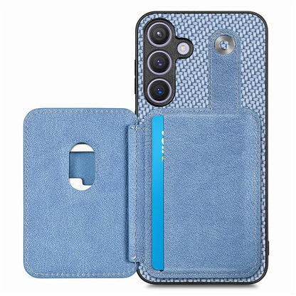 For Samsung Galaxy S24+ Case Carbon Tiber Texture Back Cover with Card Bag Multi-functional Tool