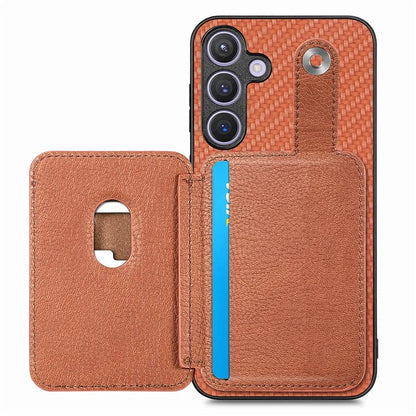 For Samsung Galaxy S24+ Case Carbon Tiber Texture Back Cover with Card Bag Multi-functional Tool