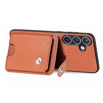 For Samsung Galaxy S24+ Case Carbon Tiber Texture Back Cover with Card Bag Multi-functional Tool