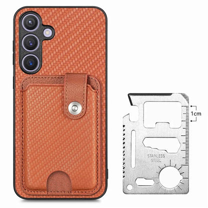 For Samsung Galaxy S24+ Case Carbon Tiber Texture Back Cover with Card Bag Multi-functional Tool
