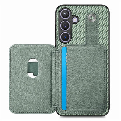 For Samsung Galaxy S24+ Case Carbon Tiber Texture Back Cover with Card Bag Multi-functional Tool