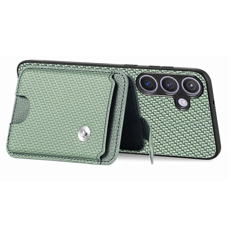 For Samsung Galaxy S24+ Case Carbon Tiber Texture Back Cover with Card Bag Multi-functional Tool