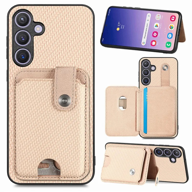 For Samsung Galaxy S24+ Case Carbon Tiber Texture Back Cover with Card Bag Multi-functional Tool