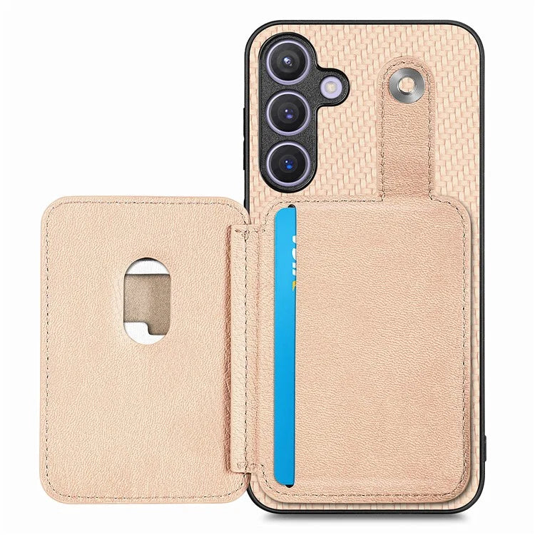For Samsung Galaxy S24+ Case Carbon Tiber Texture Back Cover with Card Bag Multi-functional Tool