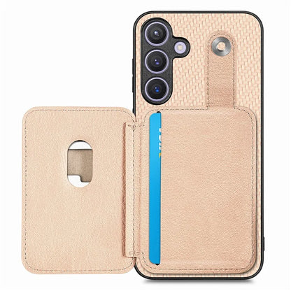 For Samsung Galaxy S24+ Case Carbon Tiber Texture Back Cover with Card Bag Multi-functional Tool