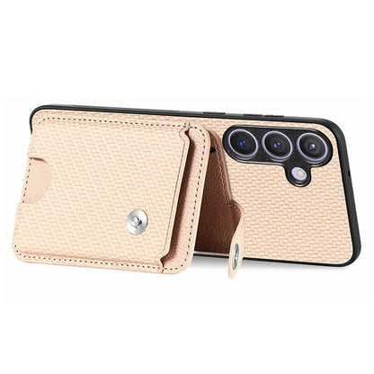 For Samsung Galaxy S24+ Case Carbon Tiber Texture Back Cover with Card Bag Multi-functional Tool