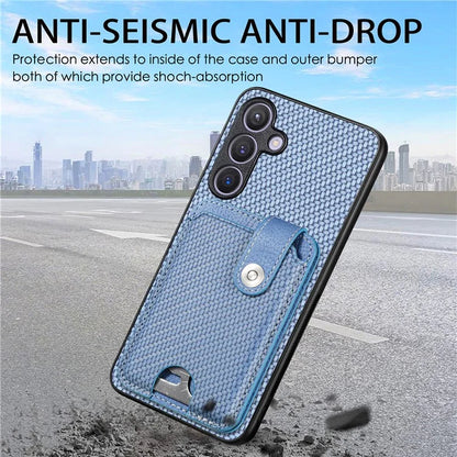 For Samsung Galaxy S24+ Case Carbon Tiber Texture Back Cover with Card Bag Multi-functional Tool