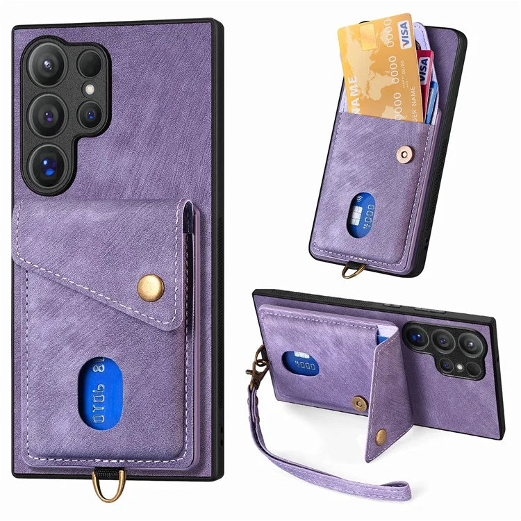 D1 For Samsung Galaxy S24 Ultra Phone Case with Card Holder Kickstand