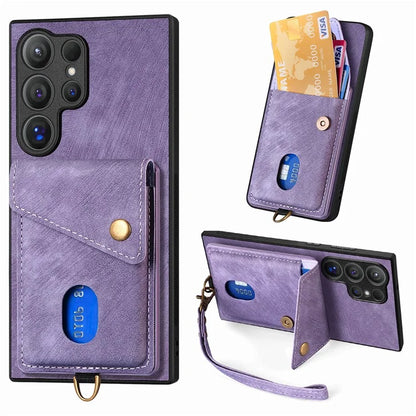 D1 For Samsung Galaxy S24 Ultra Phone Case with Card Holder Kickstand