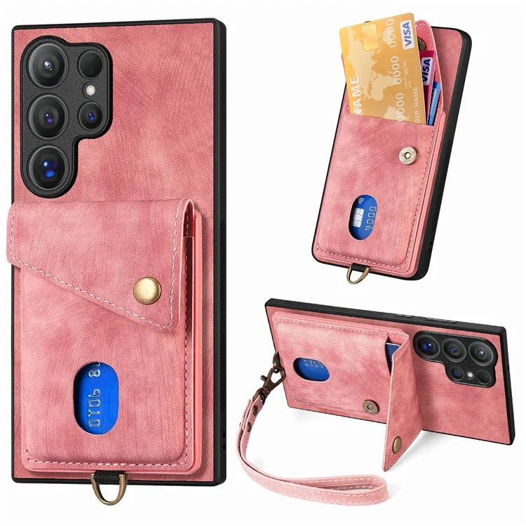 D1 For Samsung Galaxy S24 Ultra Phone Case with Card Holder Kickstand