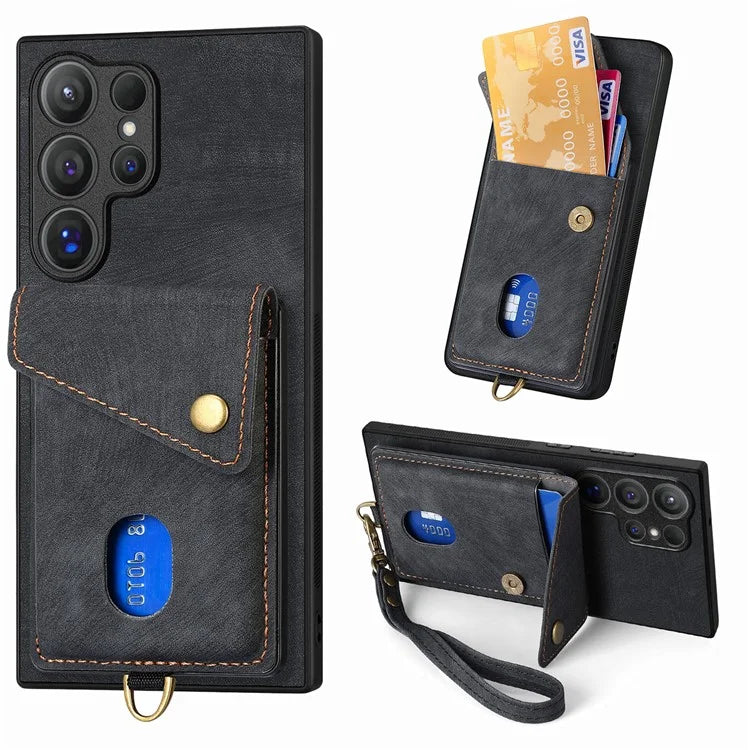 D1 For Samsung Galaxy S24 Ultra Phone Case with Card Holder Kickstand