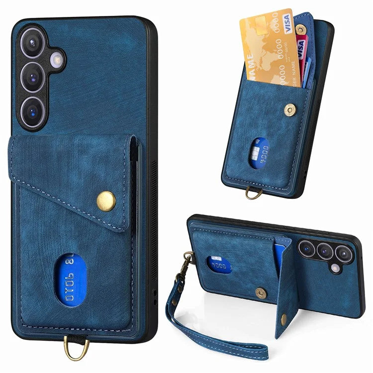 D1 For Samsung Galaxy S24+ Kickstand Case Card Holder Retro Leather Back Cover