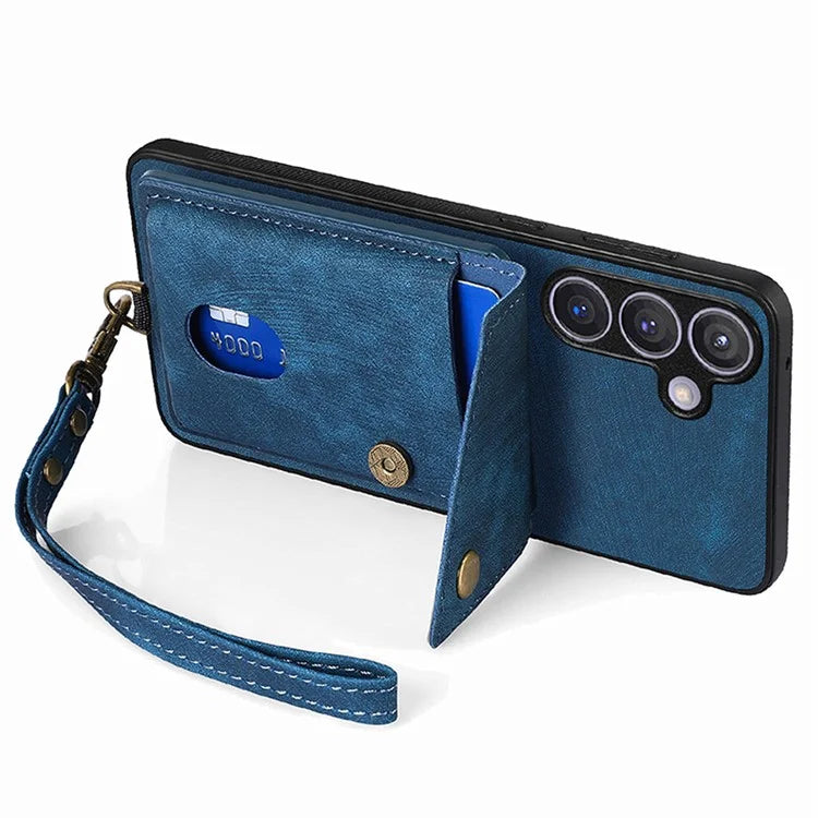 D1 For Samsung Galaxy S24+ Kickstand Case Card Holder Retro Leather Back Cover