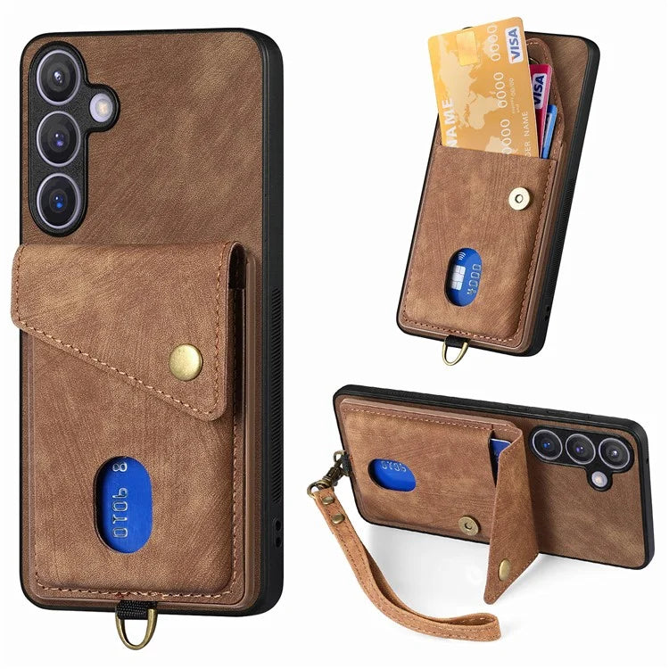 D1 For Samsung Galaxy S24+ Kickstand Case Card Holder Retro Leather Back Cover