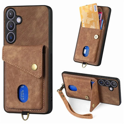 D1 For Samsung Galaxy S24+ Kickstand Case Card Holder Retro Leather Back Cover