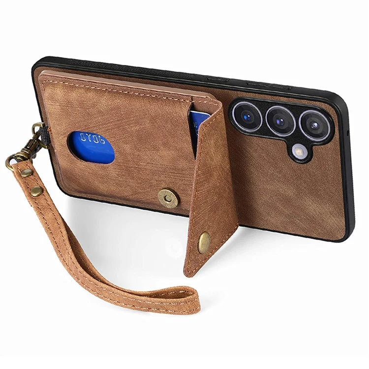D1 For Samsung Galaxy S24+ Kickstand Case Card Holder Retro Leather Back Cover