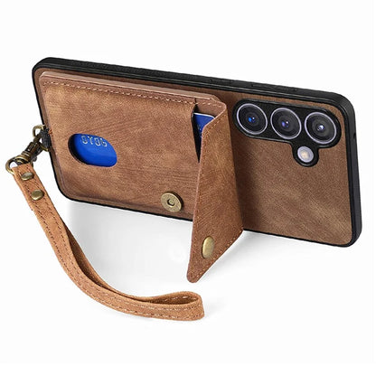 D1 For Samsung Galaxy S24+ Kickstand Case Card Holder Retro Leather Back Cover