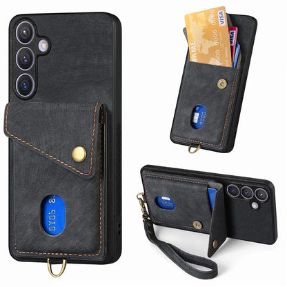 D1 For Samsung Galaxy S24+ Kickstand Case Card Holder Retro Leather Back Cover