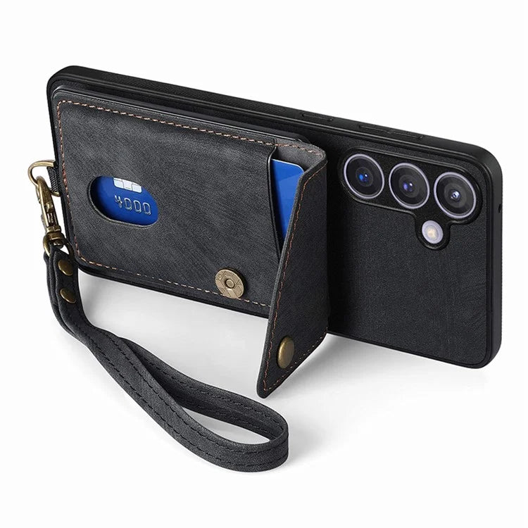 D1 For Samsung Galaxy S24+ Kickstand Case Card Holder Retro Leather Back Cover
