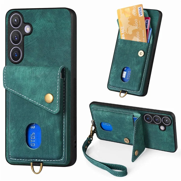 D1 For Samsung Galaxy S24+ Kickstand Case Card Holder Retro Leather Back Cover