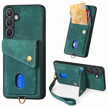 D1 For Samsung Galaxy S24+ Kickstand Case Card Holder Retro Leather Back Cover