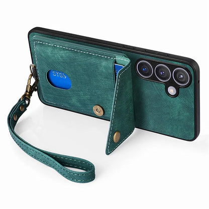 D1 For Samsung Galaxy S24+ Kickstand Case Card Holder Retro Leather Back Cover